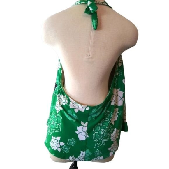Mossimo Halter Tankini Swim Top Plus Size 26W Green Floral & Polka Dot Accents - Picture 4 of 7